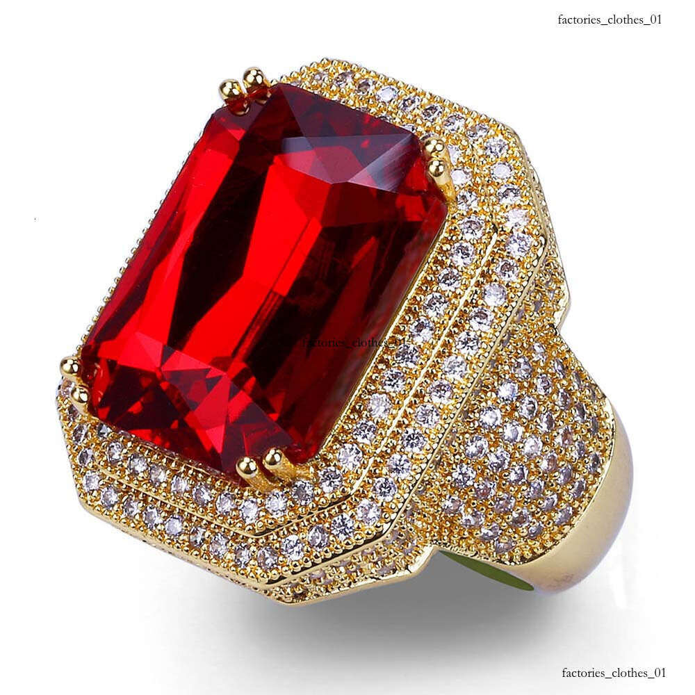 New Gold-Plated Micro-Paved Zircon Hip-Hop Trendy Red Ring