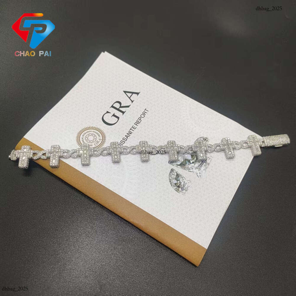 Cross Figure-8 Moissanite Full Inlay 6-15m Sier Hip-Hop Trendy Brand Bracelet