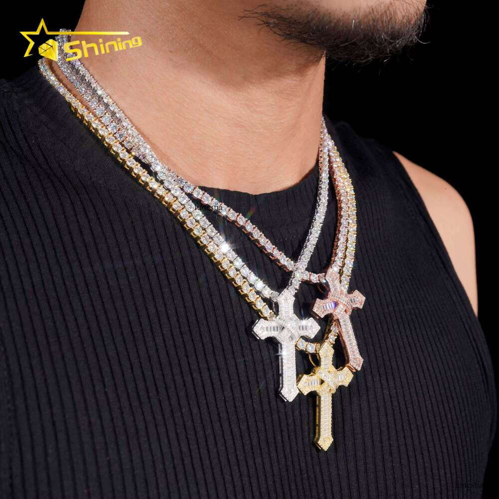 Pass Dia Tester New Design Top Quality Moissanite Hip Hop Jewelry Sterling Sier Cross Pendant