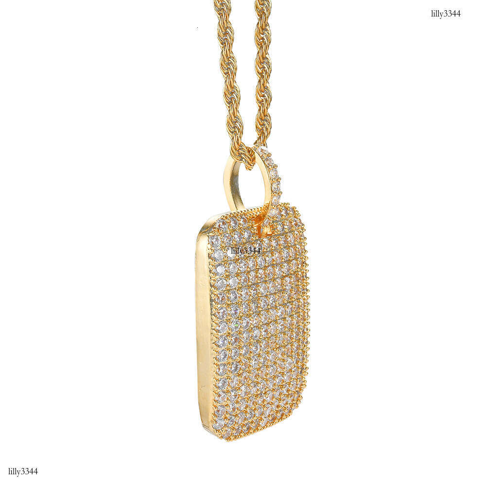 New Military Full Dia Micro Paved Moissanite chain Square Badge Pendant Trendy Hip Hop Accessories
