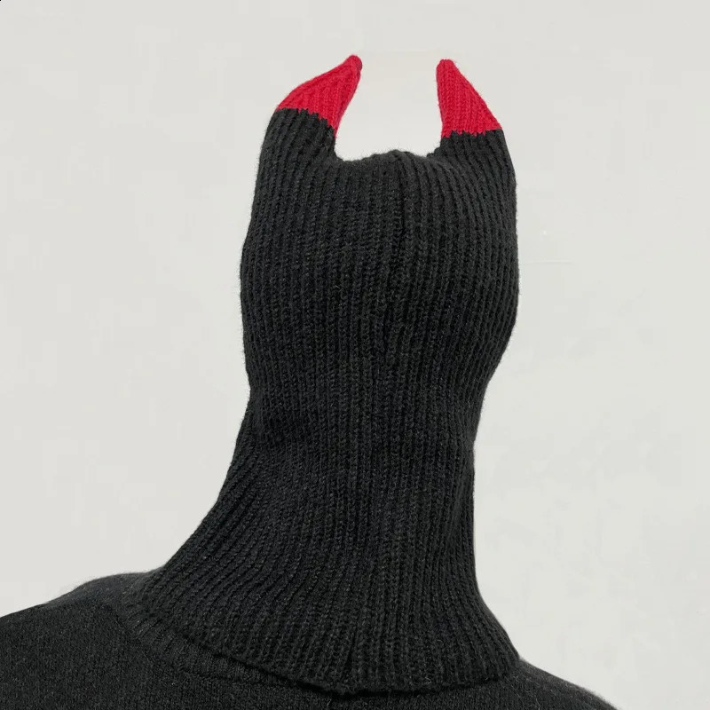 Devil Horn Balaclava Full Face Cover Ski Mask Hats For Women Men Halloween Party Hat Army Tactical Cs Windproof Knit Beanies Cap 250807