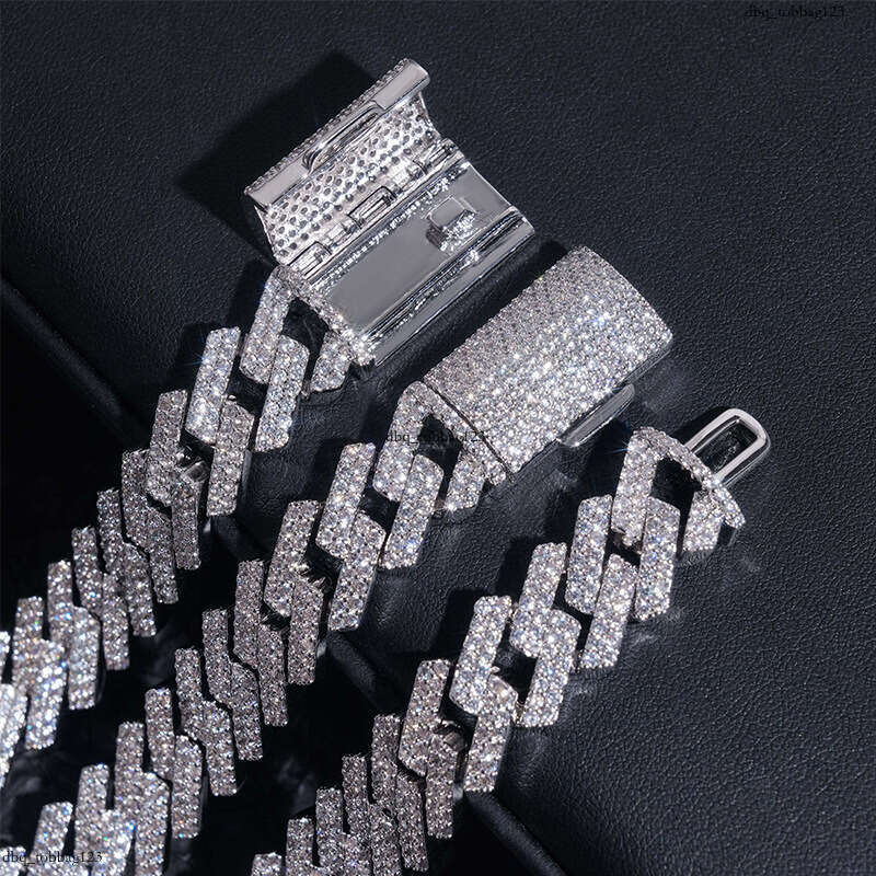 15mm Rhombus Sterling Silver Inlaid Moissanite chain Cuban Chain Hip Hop Men's Trendy Brand Bracelet Necklace
