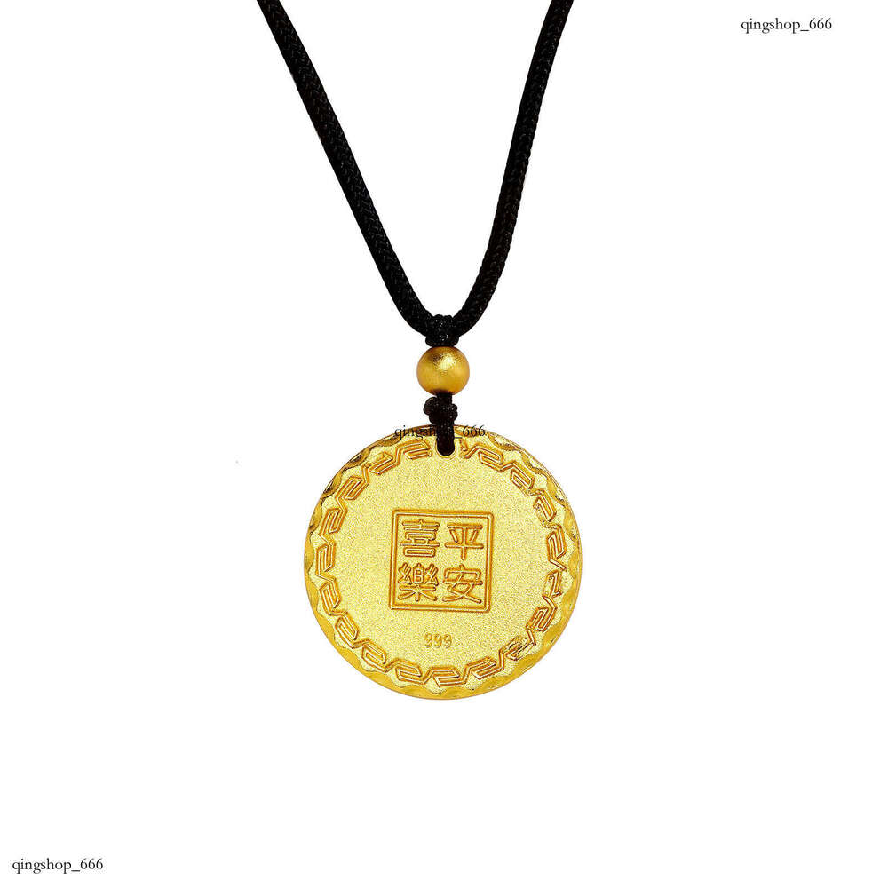New Chinese Gold-Plated Ethnic Auspicious National Trend Ancient Style Solid Round Necklace for Men and Women Couples Pendant