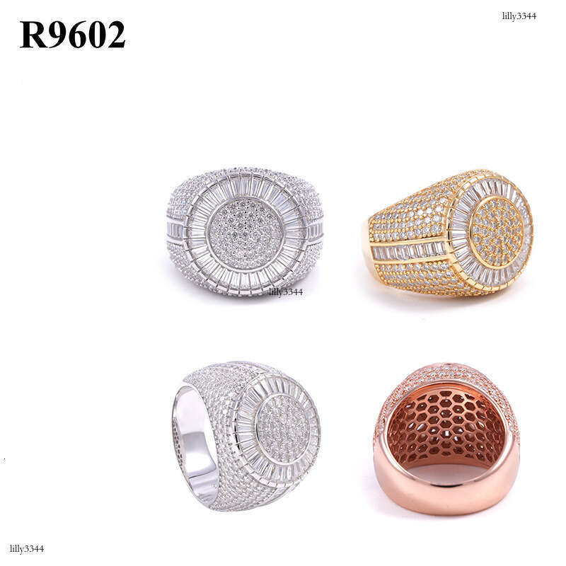 ICED OUT New Men's Ring Moissanite Full Inlay Silver Plated Trendy Brand Jewelry