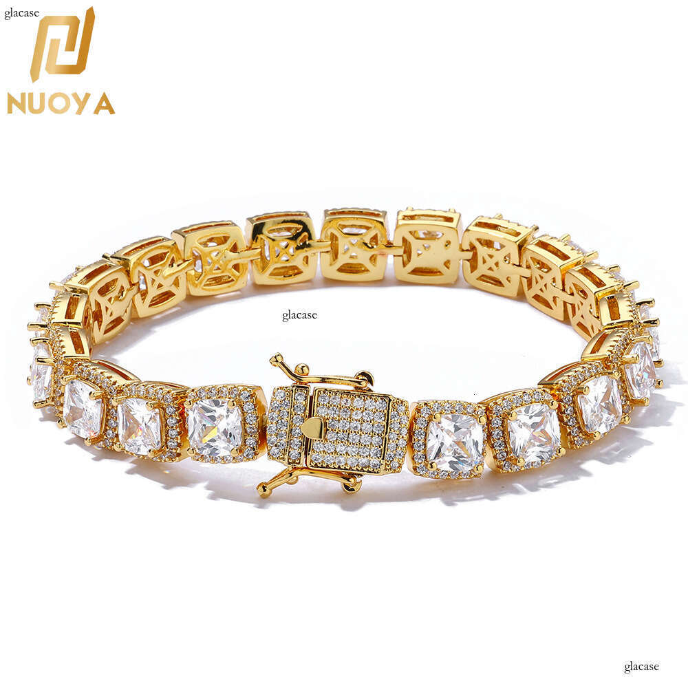 Hot Selling 10mm Clasp Rock Candy Chain Micro Inlaid Zircon Square Dia Personality Trendy Hip Hop Bracelet