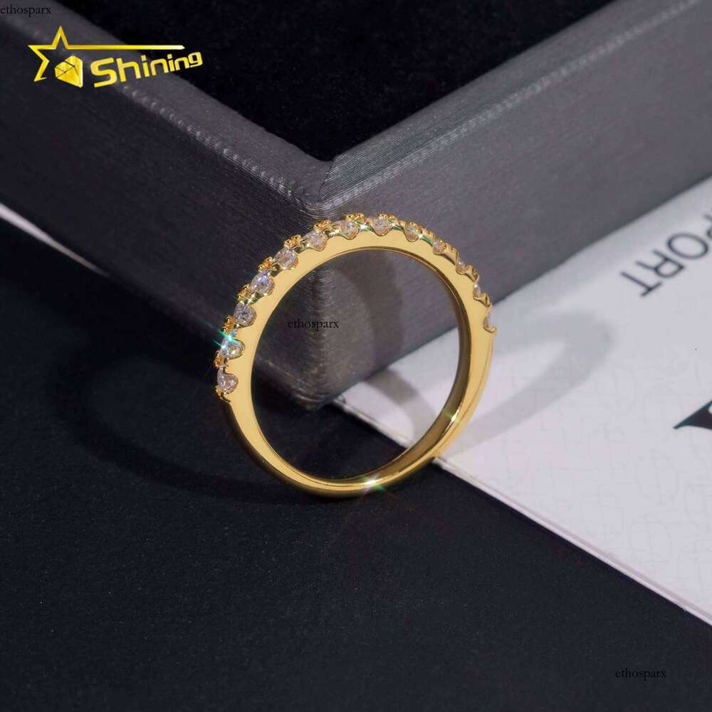 Pass Tester Gold Plated Semi-Eternity 2.2mm Wedding Silver Engagement Gold-Containing Stone Ring