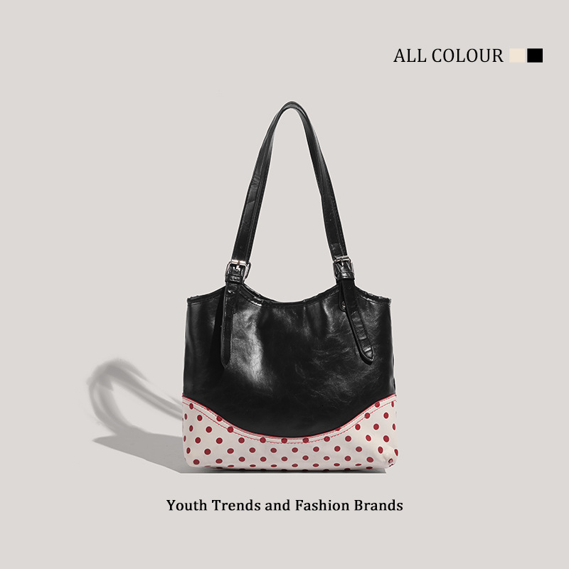 Polka Dot Single Shoulder Color Block Tote New Handbag Large Capacity Versatile Commuter Bag ddmymoon