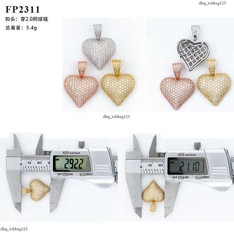 Heart-shaped Pendant Micro-inlaid 5A Moissanite chain Hip-hop Jewelry Can Be Worn With 2mm Tennis Chain