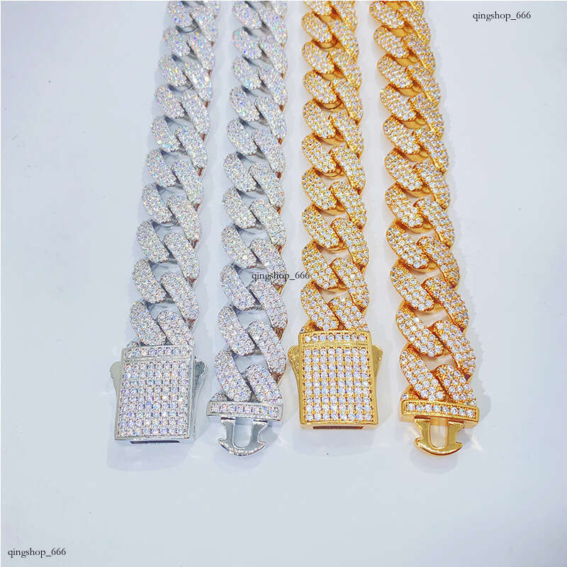 Hip-Hop Necklace 18mm Three-Row Full Moissanite chain Cuban Chain Versatile Trendy
