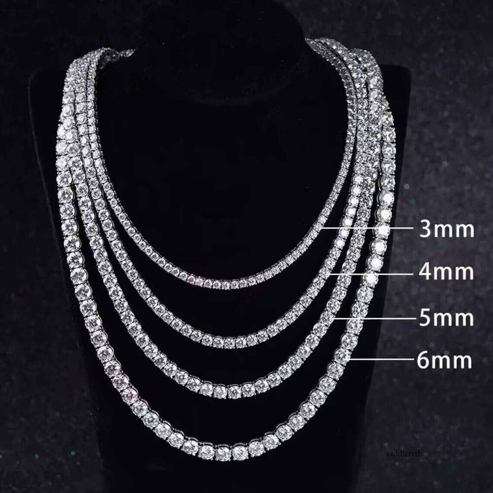 Hiphop Sterling Sier 6mm Necklace Sparkling Round Vvs Moissanite Tennis Chain 0d cf