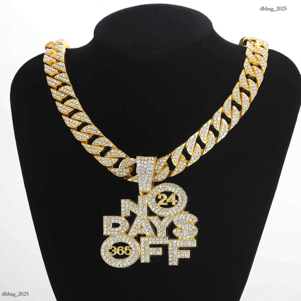 Ins Style Hip-Hop Necklace Pendant Exaggerated Cool Alloy Inlaid Dia English Letter Cuban Chain