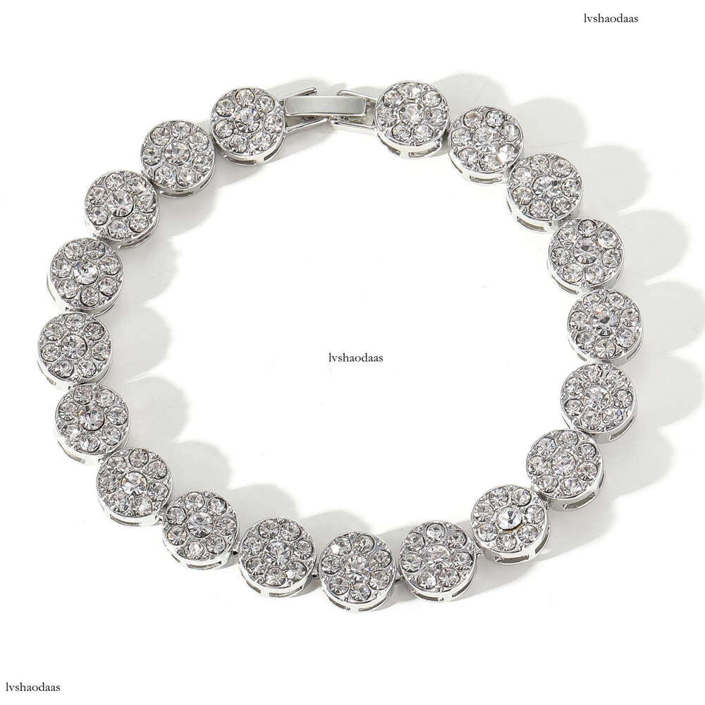 Alloy 10mm Flower Petal Round Cuban Chain Men's Cool Hip-Hop Full Dia Bracelet