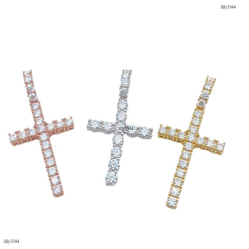 Ins Hip-Hop Personality Iced Out VVS Cross Full Inlaid D Color Moissanite Necklace Pendant