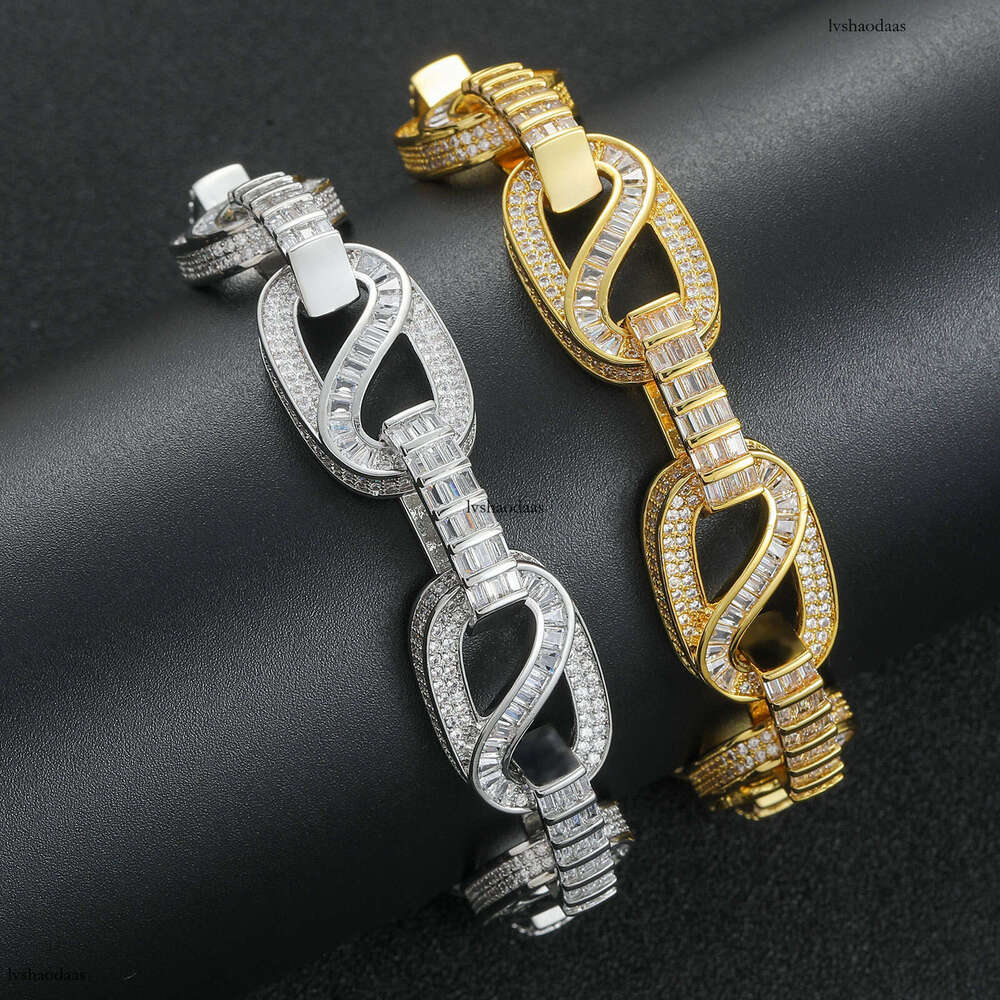 New Hip-Hop 15MMT Square Mixed Zirconia Circular Trendy Brand Personality Full Dia Men's Bracelet Jewelry