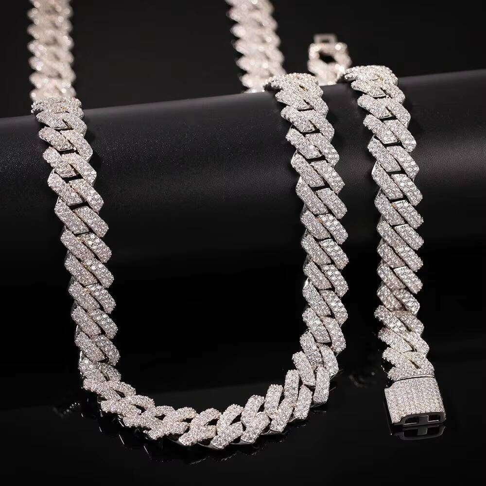 13mm Men's Miami Link Necklace Iced Out Lad Dia Gold Plated Sier Bling Prong Cuban Chain