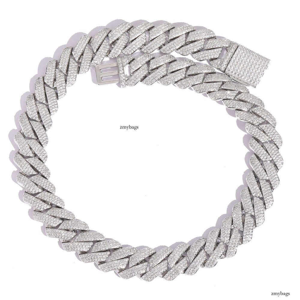 Hip Hop 20mm Three Row Moissanite chain Cuban Chain Thick Rhombus Trendy Brand Jewelry Full Dia Men's Necklace