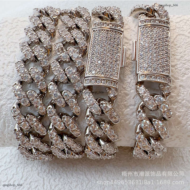 Hot-Selling 12mm Single Row Full Dia Hip-Hop Cuban Chain Micro-Inlaid Moissanite chain Trendy Fashion Style
