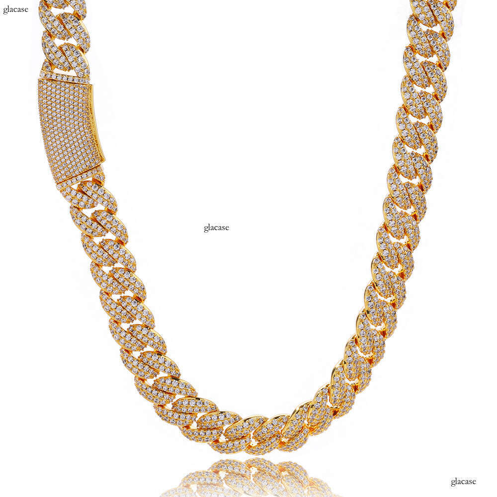 Hip Hop Jewelry 13mm Double Row Moissanite chain Bubble Cuban Chain Trendy Gold Men's Necklace