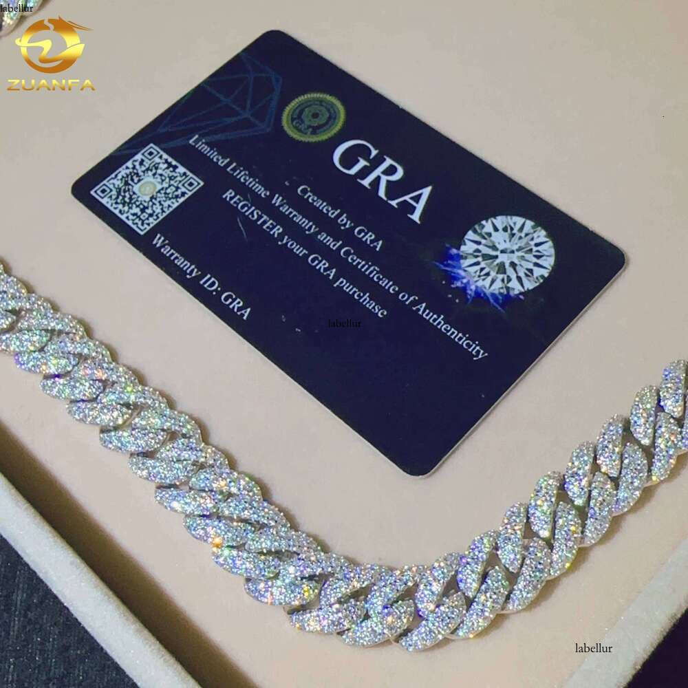 12Mm Wide Necklace Bracelet Sier Iced Out Hip Hop Miami VVS Moissanite Jewelry Cuban Chain