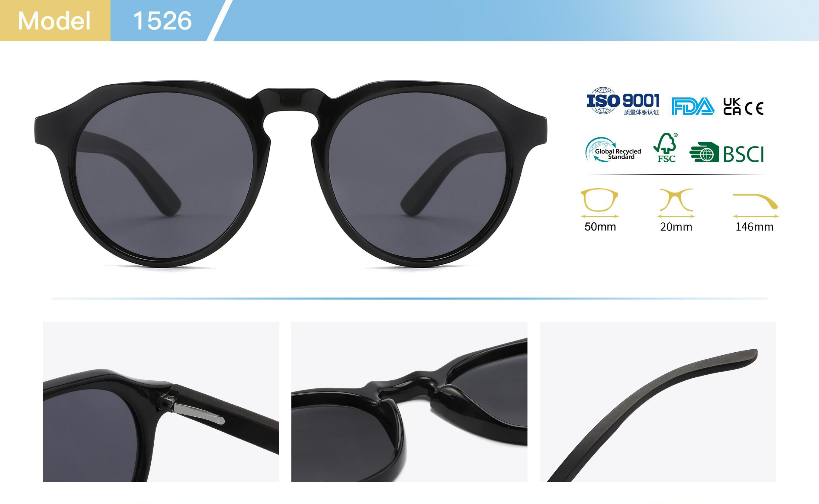 Modern round sunglasses chic titanium frames ladies gentlemen polarized high-quality lenses UV protection flexible hinges daily wear shopping pj2