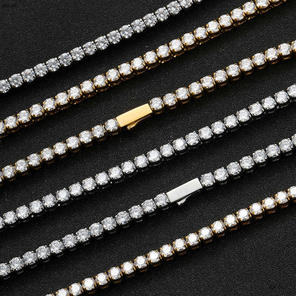 Hip Hop Titanium Jewelry 4mm Spring Buckle Sterling Silver Tennis Trendy Brand Men's Moissanite chain Necklace
