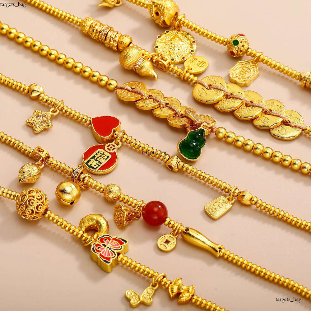 Enamel Colorful Ethnic Lucky Pattern Gold-Plated High-End National Trend Fortune Character Bracelet