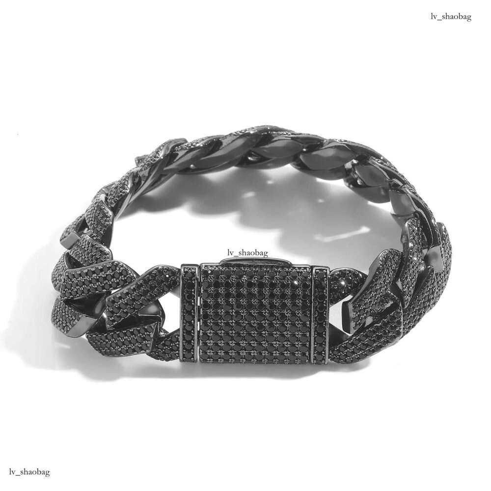 Black Zircon 10-13-15-20mm Rhombus Cuban Chain Trendy Hip-Hop Personality Bracelet