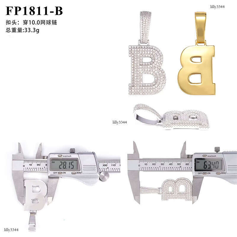 INS Hip-Hop Letter Moissanite Full Inlay Sier Trade Exclusive Pendant Accessory