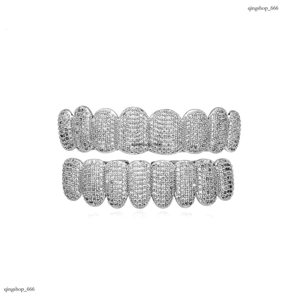 Super Shiny Micro Paved Sterling Silver Zircon Gold Teeth Grillz Cool Men's Hip-Hop Rap Accessories