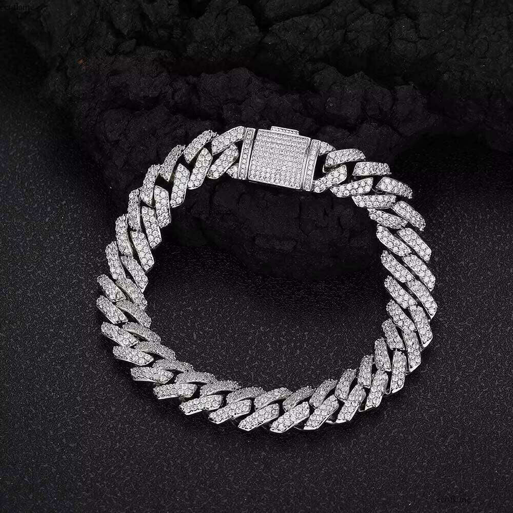Hot Sale Two-Row Link Shiny Dia Jeweler Iced Out CZ Stone Sier Plated Miami Cuban Chain Bracelet