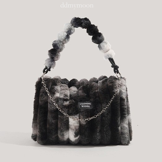 2025 Tie-Dye Furry 2025 Autumn Winter New Large Capacity Plush Tote Bag ddmymoon