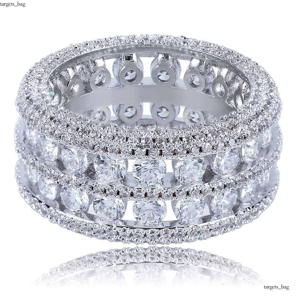 Hip-Hop Style Men's Ring with Double Row Hollow Design and Micro-Paved Full Zirconia Sparkling Band