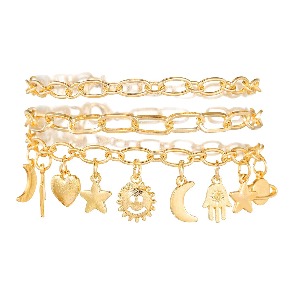 NADEEM Fashion Metal Multilayer Star Moon Sun Anklets for Women Vinatge Heart Planet Link Chain Anklets Accessories Jewelry Gift 250807