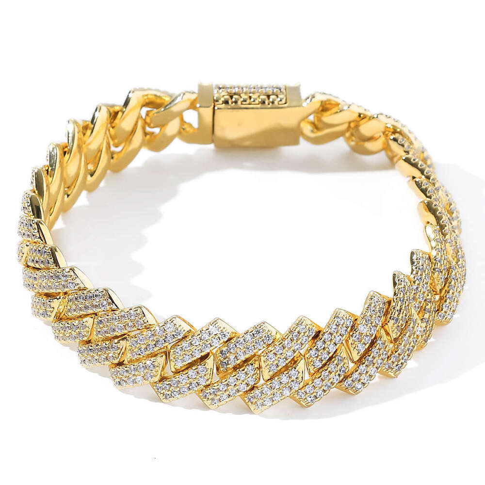 Hip Hop Micro Pave Zircon Men's Bar Chain 14mm Dia Cuban Bracelet