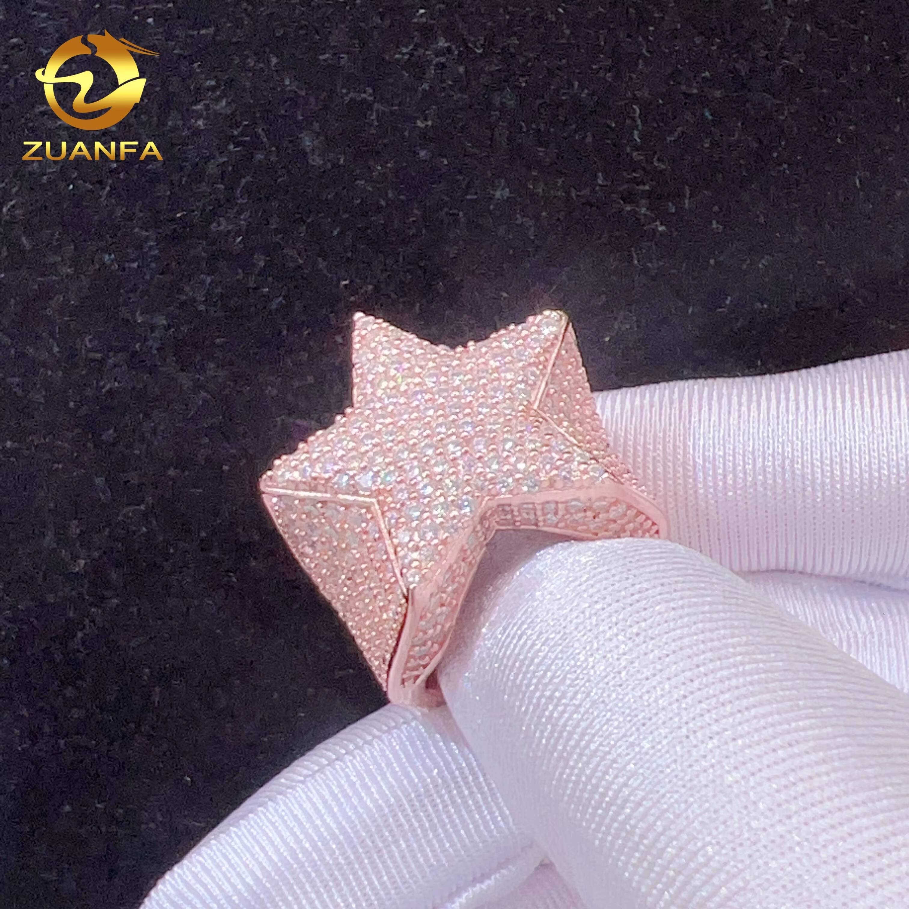 Sterling Silver 925 D Color VVS Moissanie Diamond Iced Out Diamond Star Ring