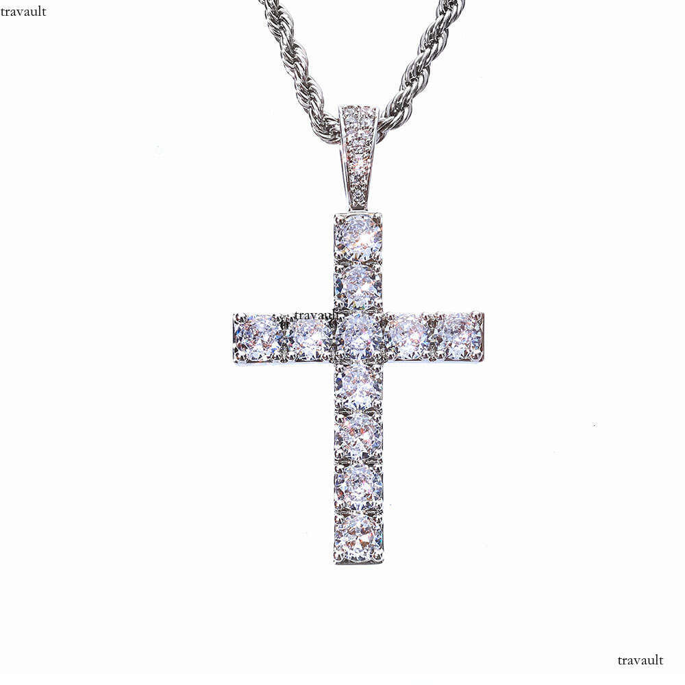 Iced Out VVS Moissanite Cross Pendant Hip Hop Full Dia Jewelry Men's Necklace