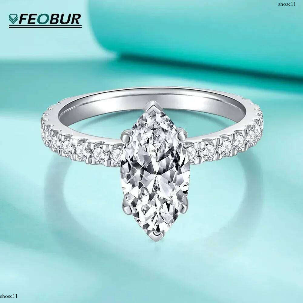 FEOBUR 2CT Marquise Moissanite Engagement Rings for Women Sterling Sier Lab Dia Ring Wedding Band with GRA Certificate