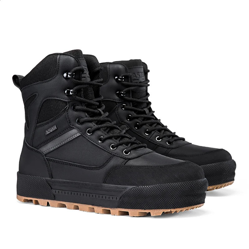 CHRLCK Mens Combat Real Leather Boots Vintage-Inspired Anti-Slip Wear-Resistant Hiking Shoes Outdoor Field Training Hiking Shoes 250805