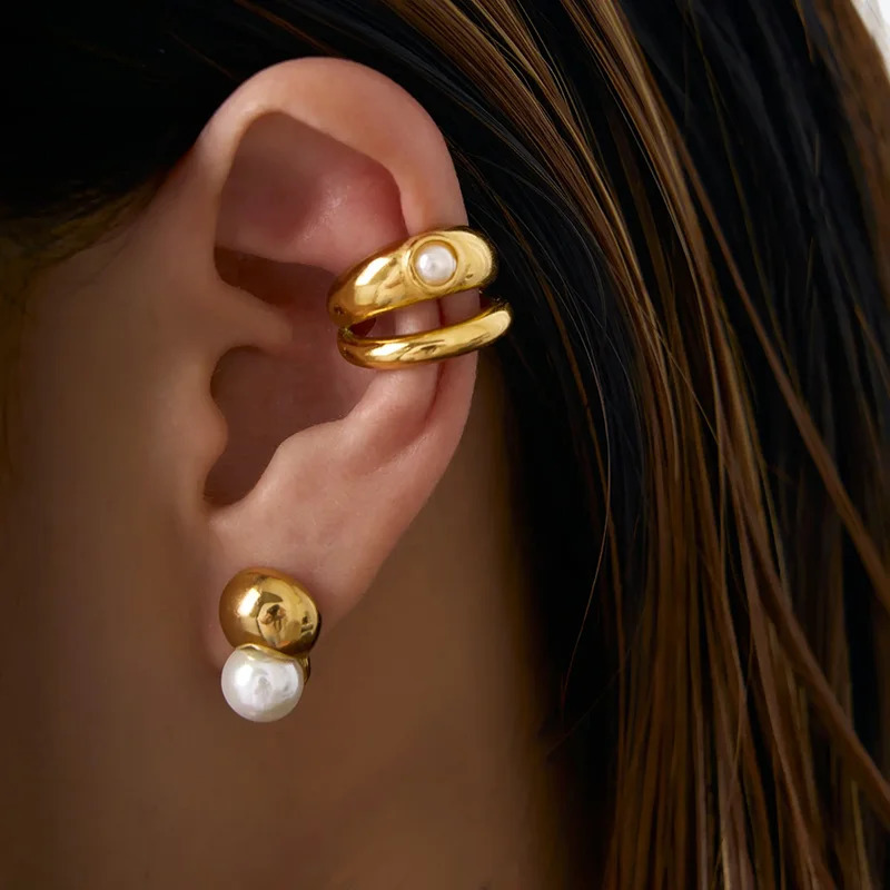 Double layered ear cuff earrings stainless steel clip on earrings non piercing punk cool jewelry in 250807