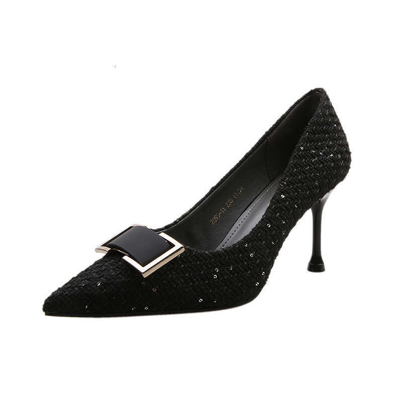 High Heels Women 2020 New Autumn Winter Fashion Korean Style Sexy Pointed Toe Thin Heel Metal Buckle Designer shoes Professional Work Shoes