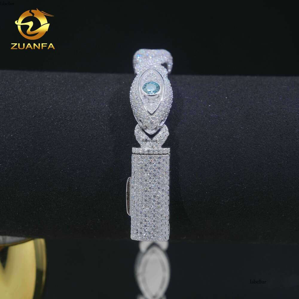 12Mm Fashion Evil Eye Sea Blue Fancy Jewelry Unlimited Moissanite Cuban Chain Bracelet
