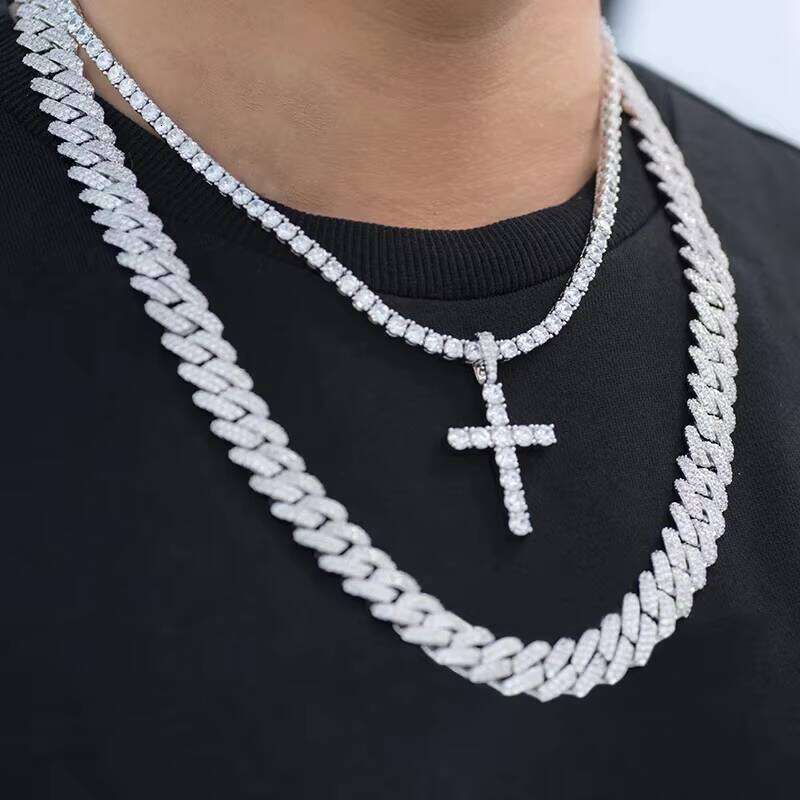 13mm Men's Miami Link Necklace Iced Out Lad Dia Gold Plated Sier Bling Prong Cuban Chain