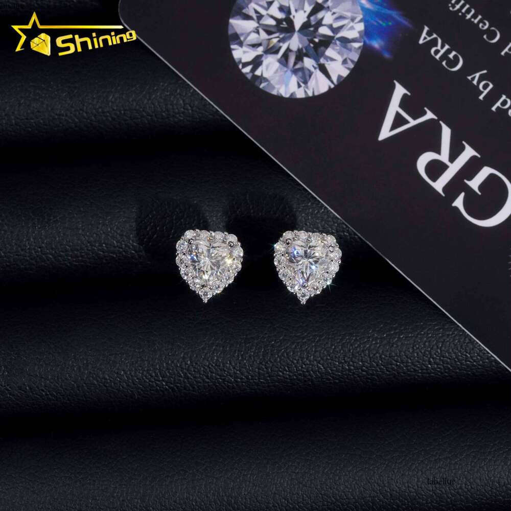 Hip Hop Jewelry Pass Tester GRA Certified Stocks Brilliant Dia Sterling Sier Moissanite Stud Heart Earrings
