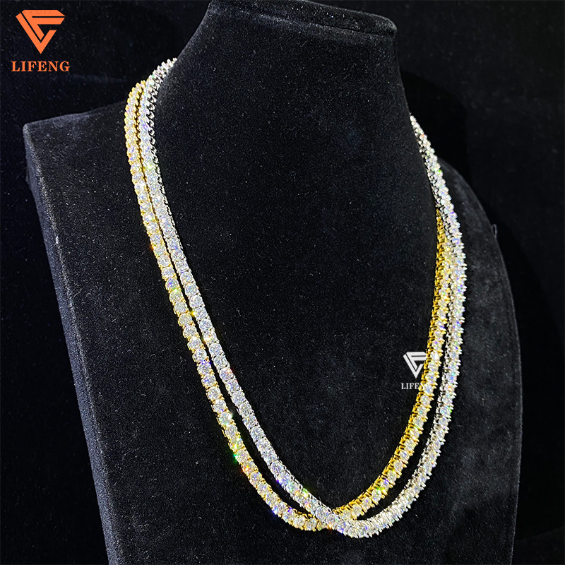 4mm Gold White Gold Plated 925 Sterling Silver Tennis Chain Necklace Iced Out Moissanite Diamond Hip Hop Jewelry Tennis Chain