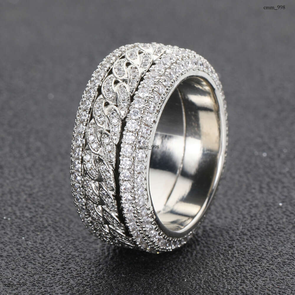 Trendy New Rotating Cuban Real Gold Plated Micro Paved Zircon Hip-Hop Ring Jewelry