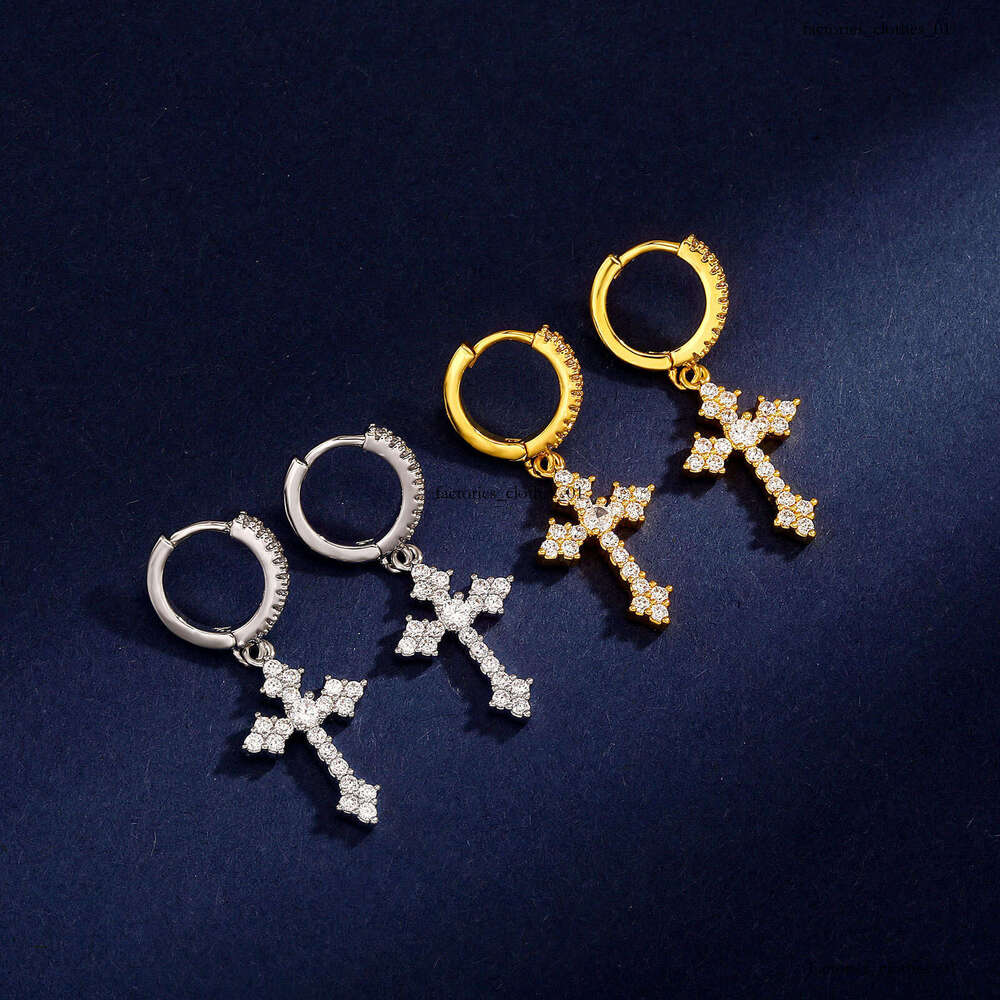 Cross Micro Paved Sterling Silver Zircon Personality Stud Ins Style Unisex Trendy Earrings