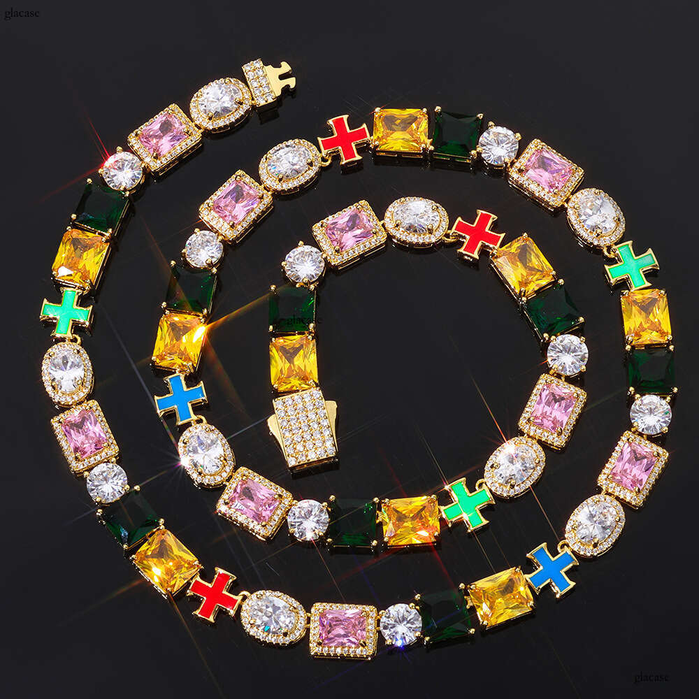Hip-Hop Iced Out VVS Moissanite Color Chain High-End Cross Necklace Men's Jewelry