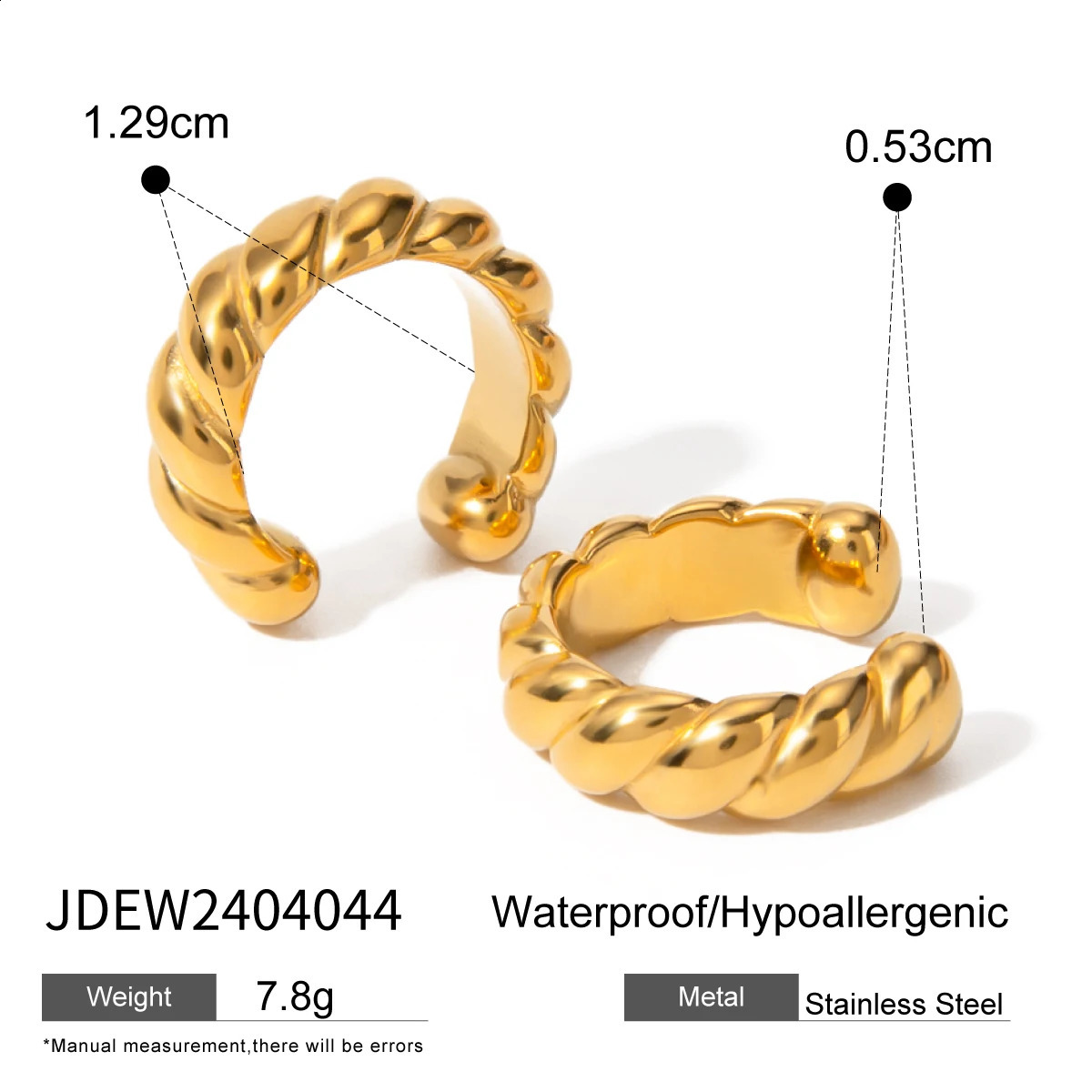 Uworld Stainless Steel Twist Golden Hoop Ear clip Waterproof Metal Unusual Statement Trendy Jewelry for Occident Women Party 250807