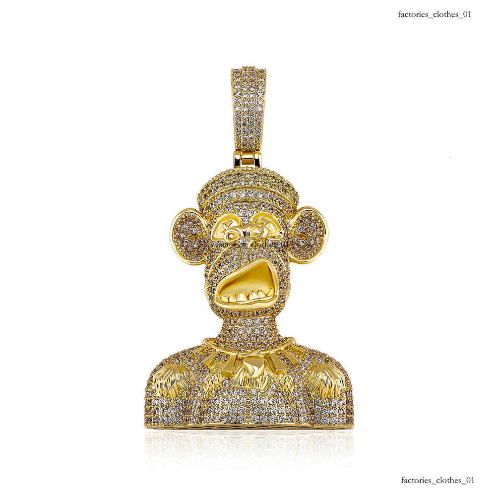 Trendy Hip-Hop New Big-Eared Smiling Monkey Cartoon Pendant Men's Full Moissanite chain Necklace Accessory Gold Australia