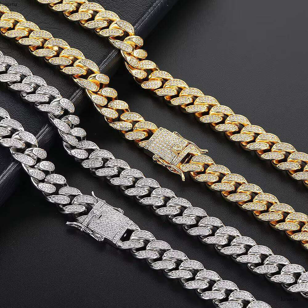 NUOYA Trendy 12MM Gold Plated Cuban Chain Double Row Full Dia Men's Hip Hop Bracelet Wholesale Fashion Jewelry